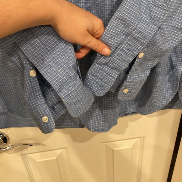 Polo by Ralph Lauren, collarless, long sleeve, button-down, blue & white - Picture 4 of 7